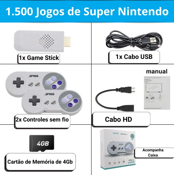 SF900 Retrô Videogame Super Nintendo 1500 Jogo 2 Controles Sem Fio Para Dois  Jogadores - Escorrega o Preço
