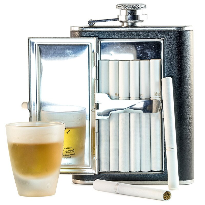 Cantil de Aço Inox de 236ml com Compartimento para Cigarros