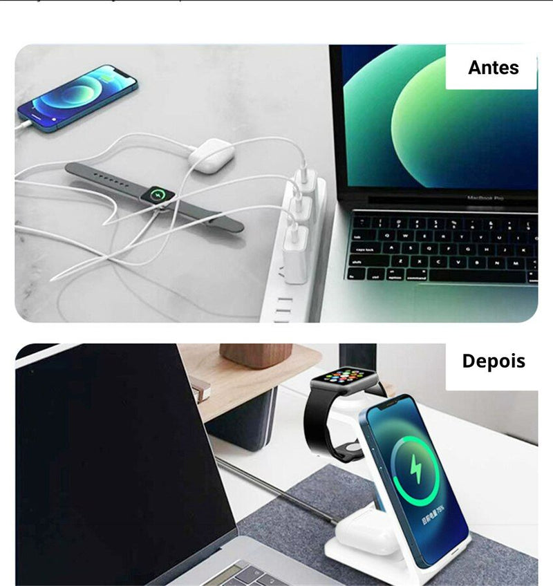 MagicCharge® Estação Carregadora de Mesa Magnética 3 em 1 Para Iphone, Apple Watch e Airpods